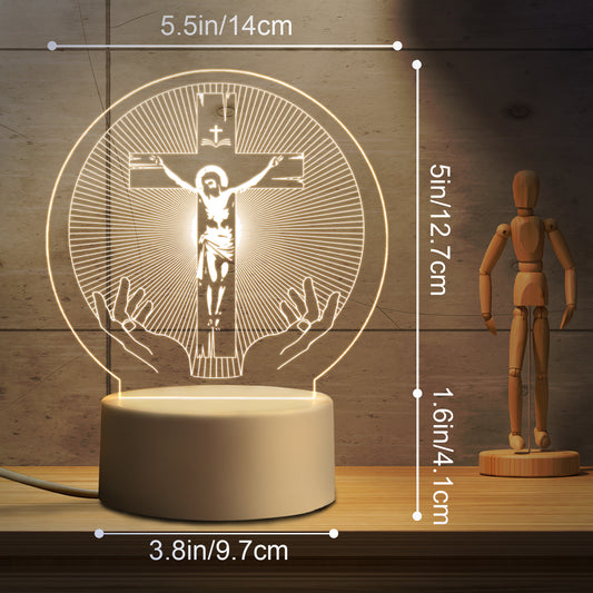 3D LED Night Light Lamp Blessing Jesus Rays The Cross Crucifix Visualisation