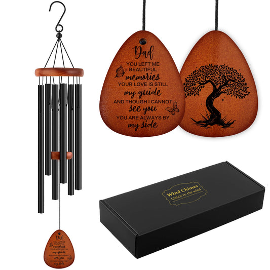 Memorial Wooden Wind Chimes with iron hooks for Loss of Dad, Wind Chimes for Outdoors