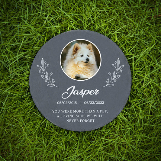 Pet Loss Memorial Stone with Custom Photo Engraved Grave Marker Headstone