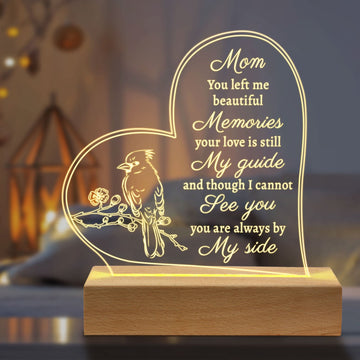 Memorial Gift Night Light Clear Crystal Acrylic Heart with LED Light Lamp Base for Loss of Mom