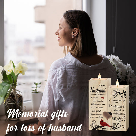 Memorial Candle Gifts for Loss of Husband, In Loving Wooden Candle Holder Memory Gifts