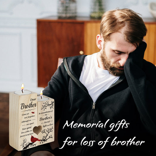 Memorial Candle Gifts for Loss of Brother Wooden Candle Holder Sympathy Gifts, Bereavement Gifts